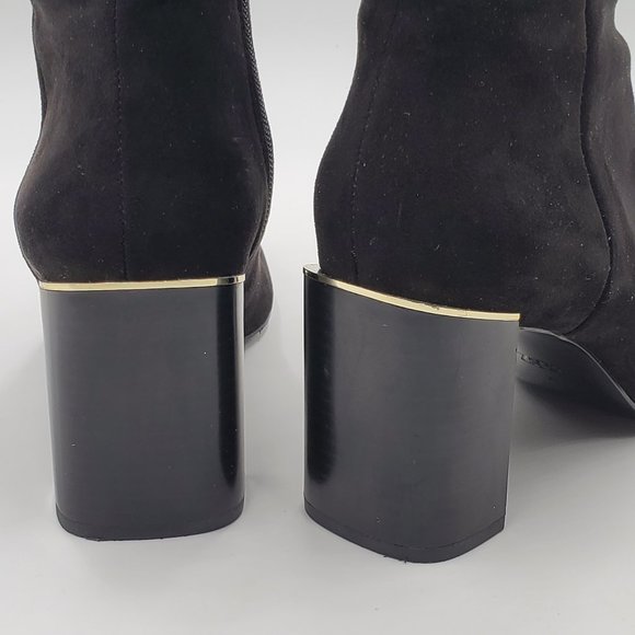 Zara Velvet Booties Gold Trimmed Block Heels - Picture 5 of 16